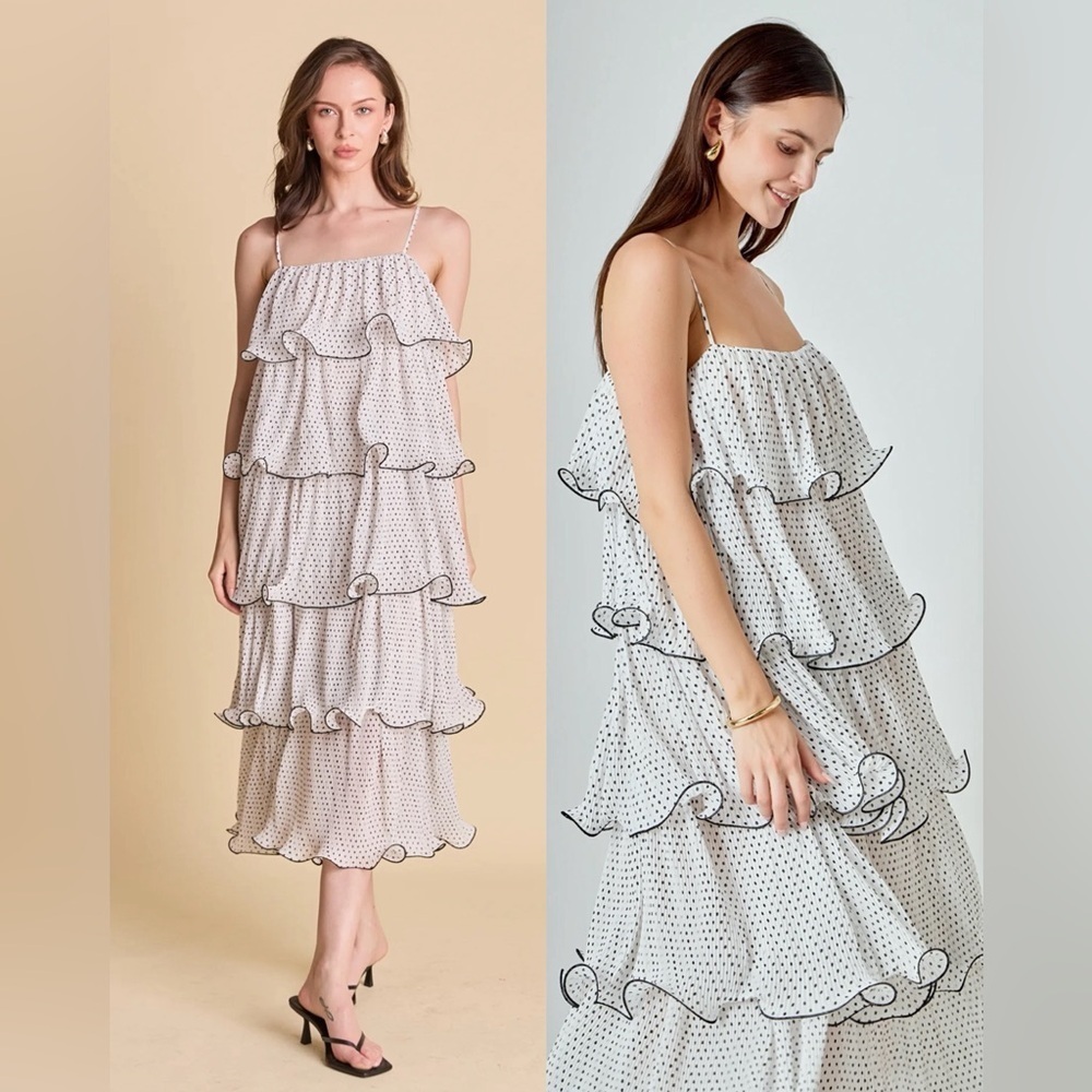 NWT Endless Rose Wired Polka Dot Tiered Maxi Dress (140$), Large